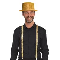 Carnaval verkleed set - goud - glitter hoed en pailletten bretels- volwassenen - feestkleding