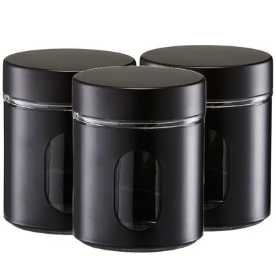 Zeller Voorraadpot/blik met venster - 3x - zwart - 600 ml - glas/metaal