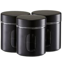 Zeller Voorraadpot/blik met venster - 3x - zwart - 600 ml - glas/metaal