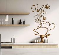 Koffie kop met bloemen decoratie sticker keuken - thumbnail