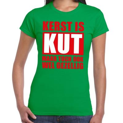 Foute Kerst t-shirt - Kerst is kut maar toch ook wel gezellig - groen - voor dames - kleding Foute Kerst t-shirt - Kerst is kut maar toch ook wel gezellig - groen - voor dames - kleding