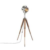 QAZQA Tripod vloerlamp staal met hout studiospot - Shiny - thumbnail