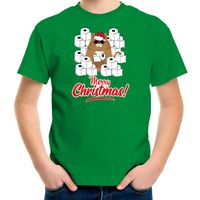 Fout Kerst t-shirt / outfit met hamsterende kat Merry Christmas groen voor kinderen