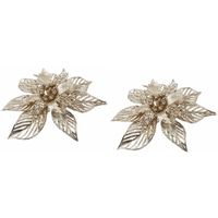 2x Kerstboomversiering bloem op clip gouden kerstster 23 cm 2x Kerstboomversiering bloem op clip gouden kerstster 23 cm