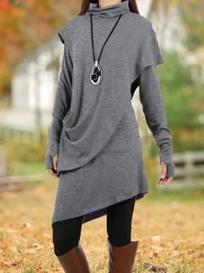 Long Sleeve Turtleneck Asymmetric Tunic Dress