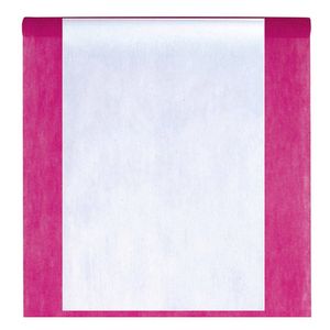 Feest tafelkleed met loper op rol - fuchsia roze/wit - 10 meter - Feesttafelkleden