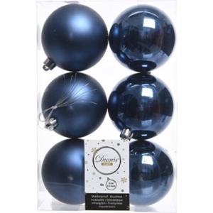 Decoris Kerstballen - 6x st - donkerblauw - D8 cm - kunststof - kerstversiering