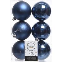 Decoris Kerstballen - 6x st - donkerblauw - D8 cm - kunststof - kerstversiering - thumbnail