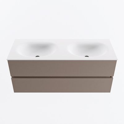 MONDIAZ VICA 120cm badmeubel onderkast Smoke 2 lades. Wastafel MOON dubbel 2 kraangaten, kleur Talc.