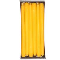 12x Lange kaarsen geel 25 cm 8 branduren dinerkaarsen/tafelkaarsen - Dinerkaarsen