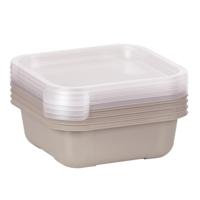 Vershoudbakjes/lunchboxen - set van 4x st - 900 ml - taupe/transparant- L16 x B16 x H9 cm Vershoudbakjes/lunchboxen - set van 4x st - 900 ml - taupe/transparant- L16 x B16 x H9 cm