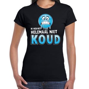 Funny emoticon t-shirt ik heb het helemaal niet koud zwart dames