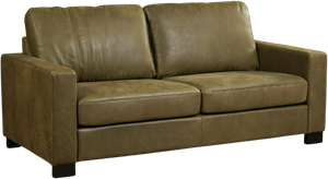Olijfgroene leren moderne 2.5-zitsbank Energy - poot hout bruin - Kenia Leer Olive (olijfgroen leer)