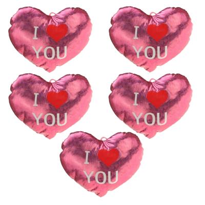Sierkussen - 5x - Roze - 14 cm - glimmend - hart I Love You - Valentijn
