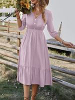 Buckle Plain Casual Dress With No