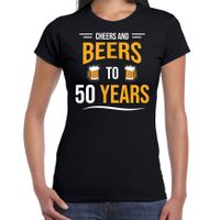 Cheers and beers 50 jaar verjaardag cadeau t-shirt zwart voor dames - thumbnail