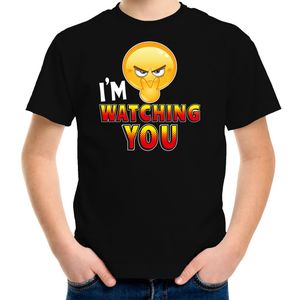 I am watching you funny emoticon shirt kids zwart XL (158-164)  -