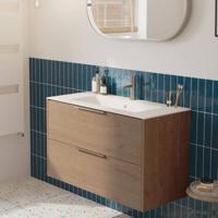 Saqu Lima voorgemonteerd badmeubel met rvs greep incl. matte keramische wastafel 101x46cm toffee