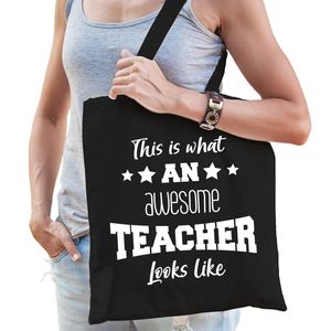 Bellatio Decorations cadeau tas juf - katoen - zwart - This is what an awesome teacher looks like   -