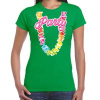 Tropical party T-shirt voor dames - bloemenkrans - groen - carnaval/themafeest - thumbnail