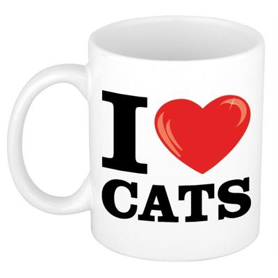 I Love Cats koffiemok - drink beker - 300 ml - cadeau - voor katten liefhebber
