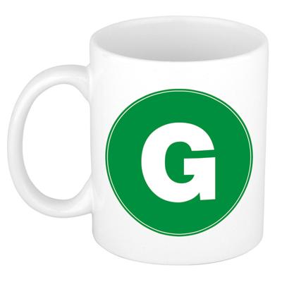 Koffie mok met de letter G - beker - groen - eerste letter van een voornaam - wit - 300 ml