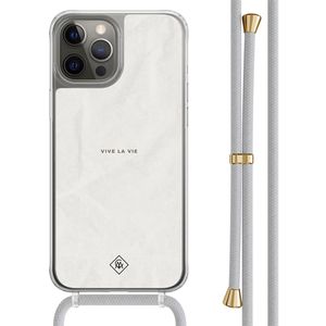 iPhone 12 (Pro) hoesje met grijs koord - Vive la vie