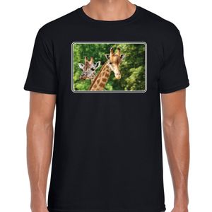 Dieren t-shirt met giraffen foto zwart voor heren