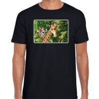 Dieren t-shirt met giraffen foto zwart voor heren - thumbnail