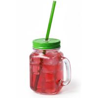 Mason Jar drinkbekers - glas - dop groen met rietje - 500 ml - afsluitbaar - fruit shakes