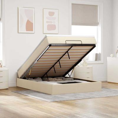 Ottoman bed met matras 140x200cm stof crèmekleurig