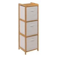Opbergkast met 3 polyester manden - 3 lagen - bamboe - beige - 35 x 33 x 109 cm
