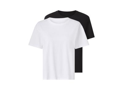 esmara Set van 2 dames T-shirts (Zwart/wit, L (44/46))
