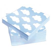 Servetten geboorte jongen - 20x stuks - lichtblauw met wolken - 33 x 33 cm - feestservetten