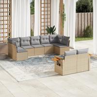 9-delige Loungeset met kussens poly rattan beige