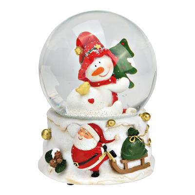 Speeldoos/sneeuwbol sneeuwpop van poly/glas gekleurd (B/H/D) 10x14x11cm