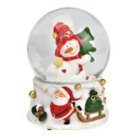 Speeldoos/sneeuwbol sneeuwpop van poly/glas gekleurd (B/H/D) 10x14x11cm