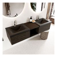 Mondiaz Bukla 160cm badmeubel met open module 40 dark brown 2 lades met wastafel dubbel 2 kraangaten kleur urban