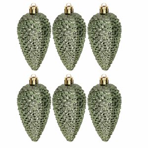 18x Kunststof dennenappel kerstballen glitter donkergroen 8 cm kerstboom versiering/decoratie   -