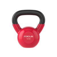 Kettlebell - Focus Fitness Vinyl - 12 kg - Rood - thumbnail