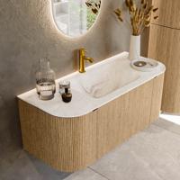 Badmeubel Mondiaz Kurve-Dlux | 110 cm | Meubelkleur Oak | Wastafelkleur Frappe | Solid surface | Midden spoelbak | 1 kraangat