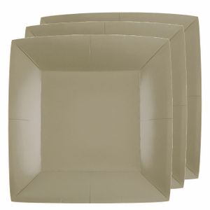 30x Stuks feest ontbijt/gebak bordjes papier/karton vierkant - taupe - 18cm