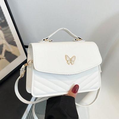 Bon&Bon White PU Leather Bowknot Flap Square Crossbody Shoulder Bag White