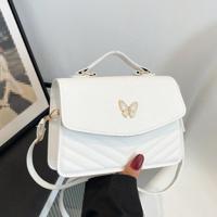 Bon&Bon White PU Leather Bowknot Flap Square Crossbody Shoulder Bag White