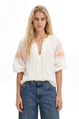 Luchtige blouse met aquarel bloemenprint. - WHITE - XS