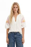 Luchtige blouse met aquarel bloemenprint. - WHITE - XS