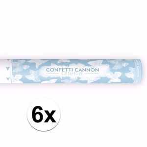 6x Confetti knaller witte vlinder 40 cm