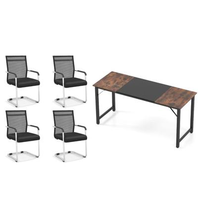 Set van 4 Bureaustoelen en Industrieel Bureau Conferentiestoelen met Gaasbekleding en Computerbureau