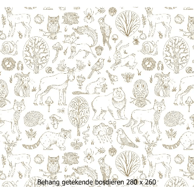 Designed4Kids wandvullend behang kinderkamer getekende bosdieren-280 x 260 cm