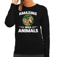 Sweater giraffen amazing wild animals / dieren trui zwart voor dames